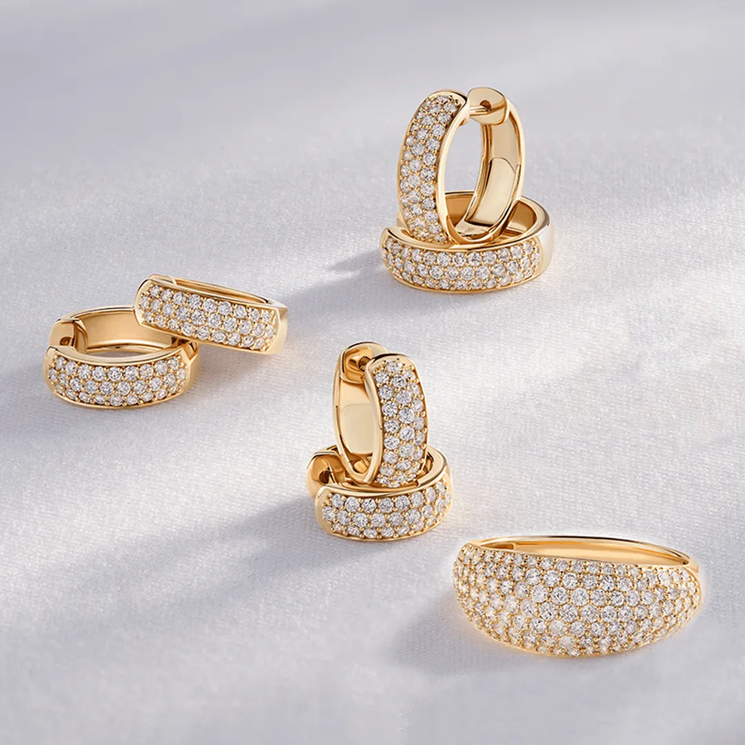 0.30ct TDW Diamond Pavé Dome Huggie Earrings in 9ct Yellow Gold
