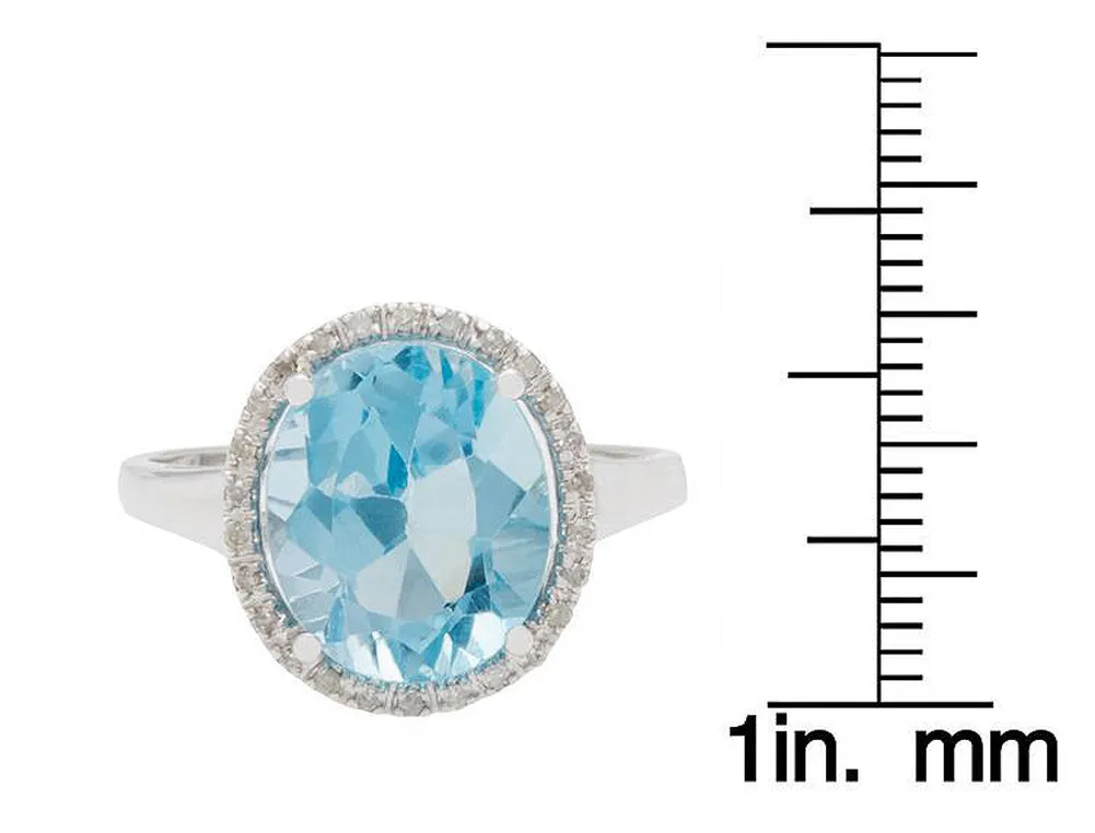 10k White Gold 3.80ct Oval Blue Topaz and Diamond Halo Ring