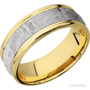 10K Yellow Gold Band with Polish , Polish Finish and Meteorite Inlay - 8MM
