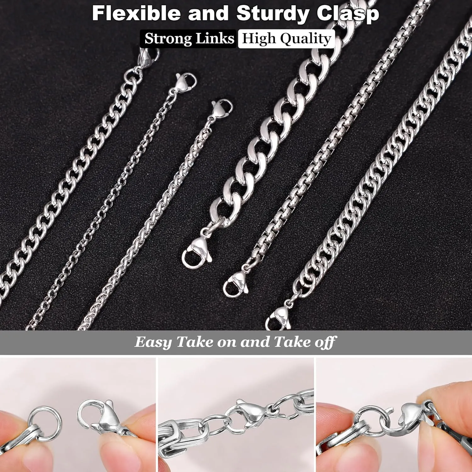 12PCS Stainless Steel Cuban Link Chain Bracelets for Men Women Gold Figaro Rope Chain Men's Curb Chain Bracelets Set Box Square Rolo Twisted Wrist Bracelets 7.5/8.3/9inch
