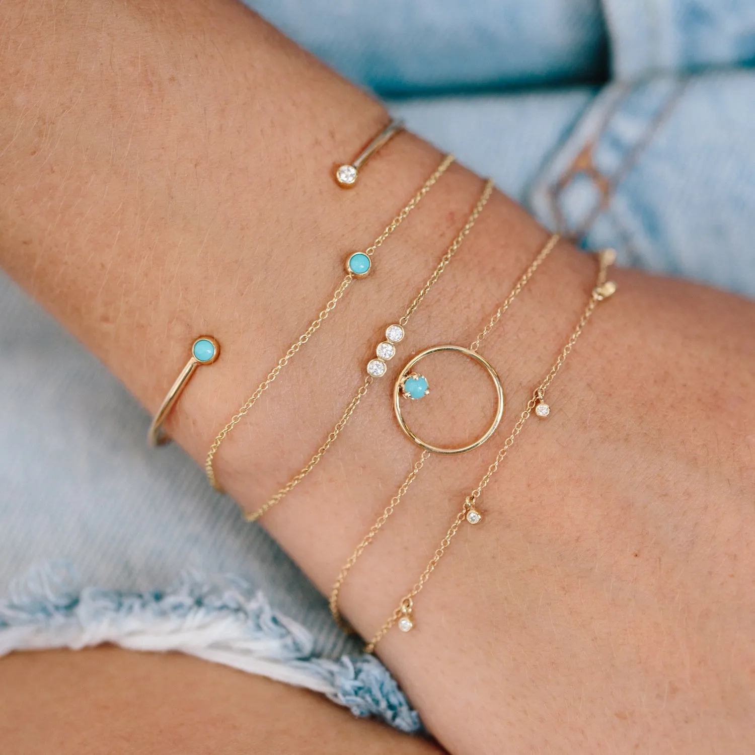 14k 5 Dangling Diamond Bezel Bracelet