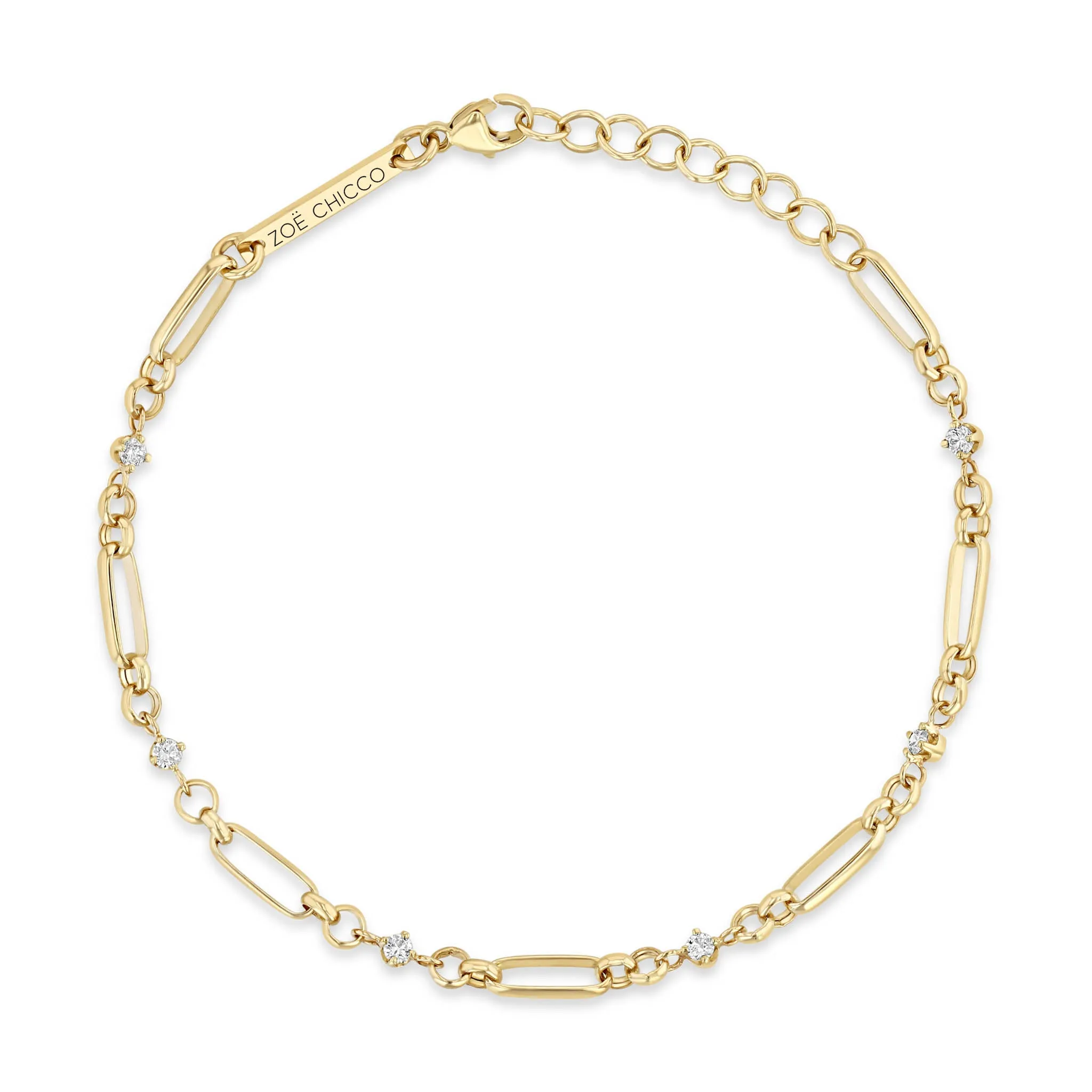 14k Linked Prong Diamond & Medium Paperclip Rolo Chain Bracelet