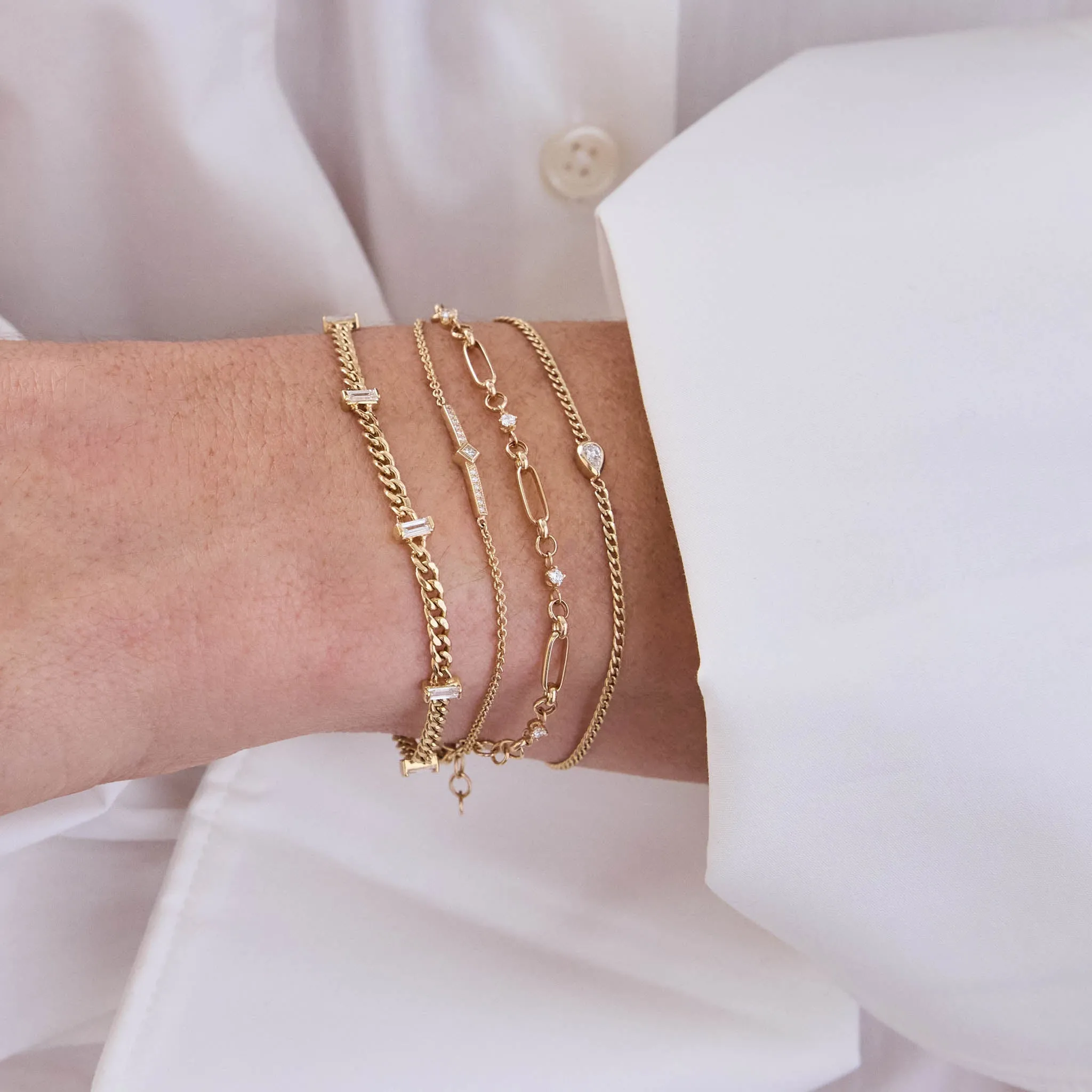 14k Linked Prong Diamond & Medium Paperclip Rolo Chain Bracelet