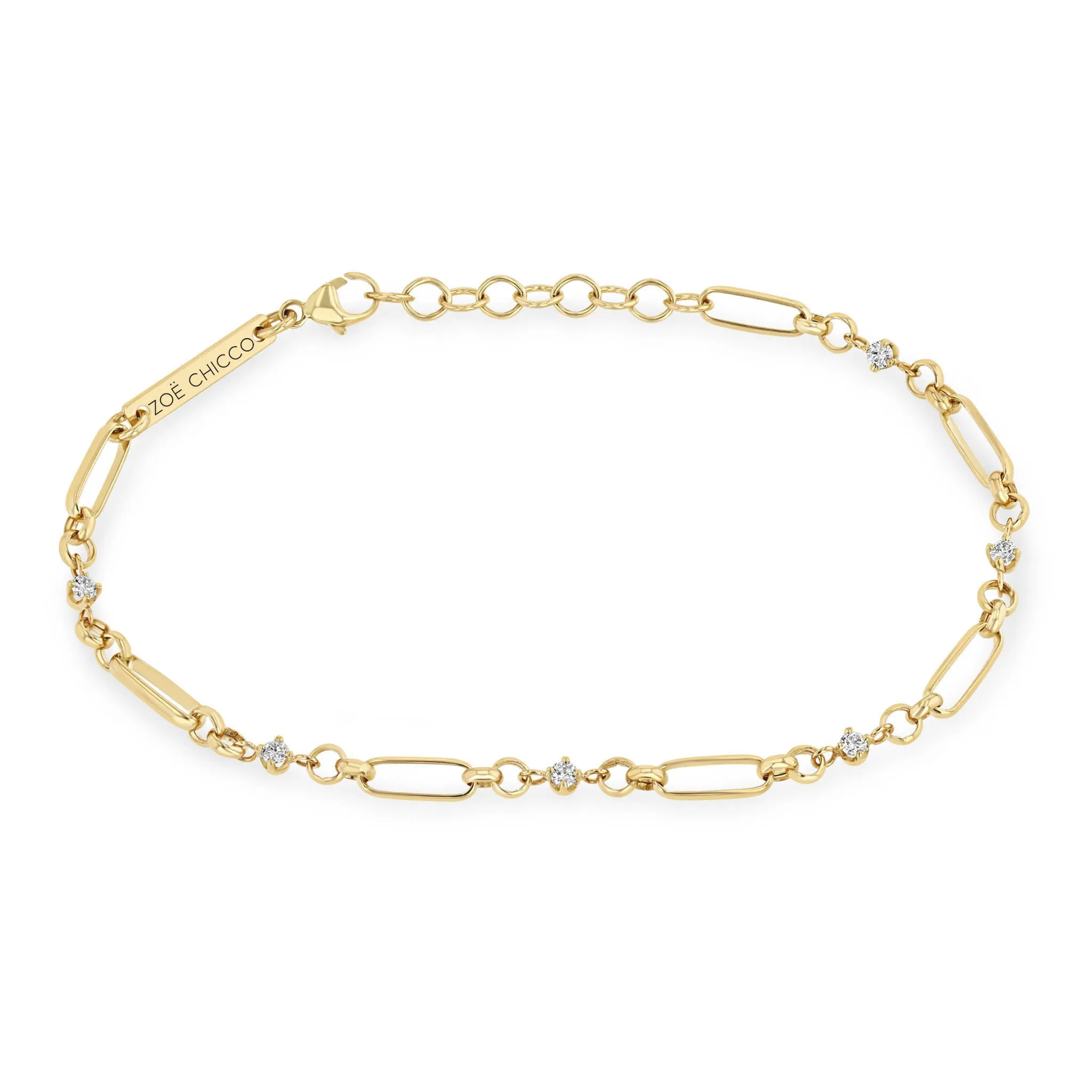 14k Linked Prong Diamond & Medium Paperclip Rolo Chain Bracelet