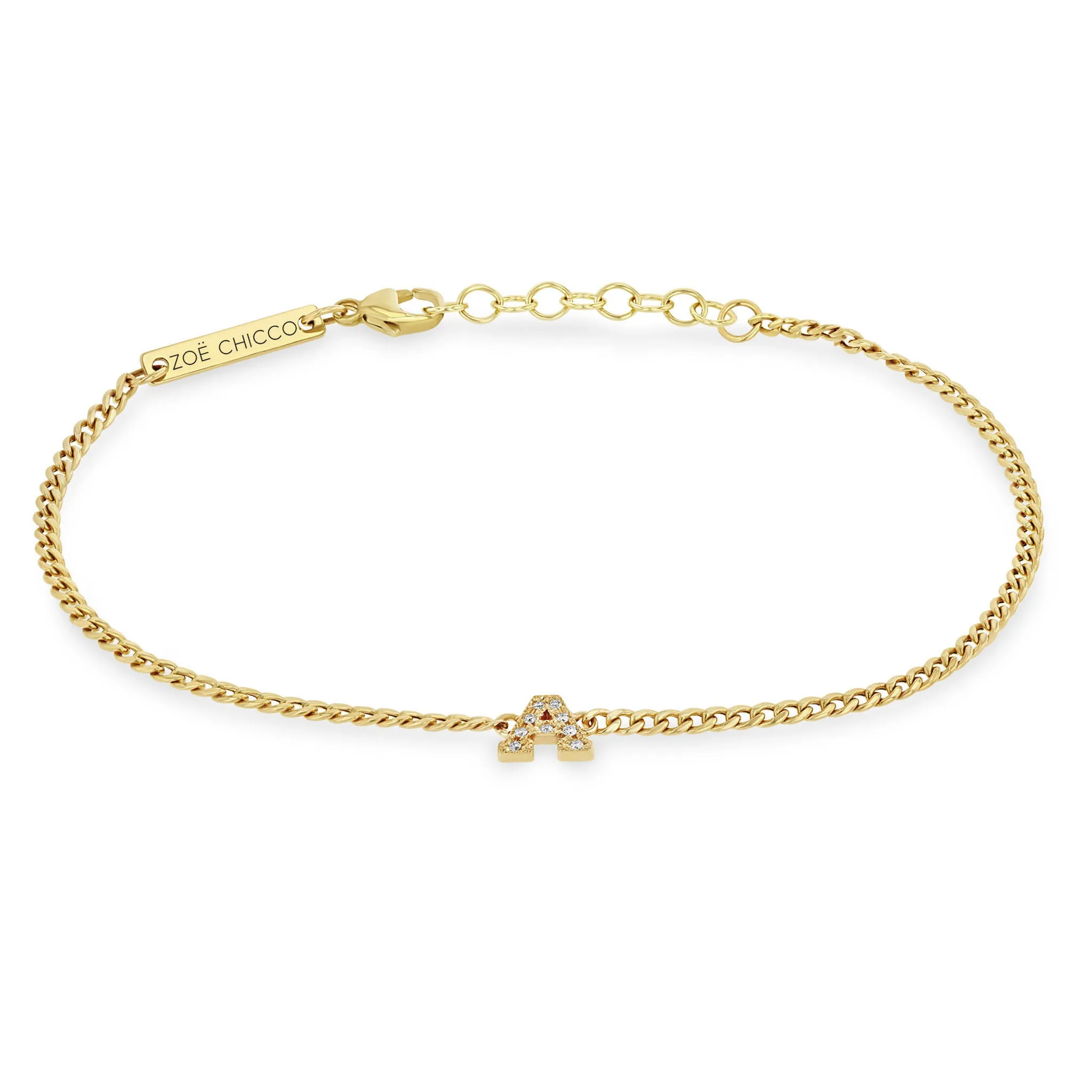 14k Pavé Diamond Initial Letter Curb Chain Bracelet