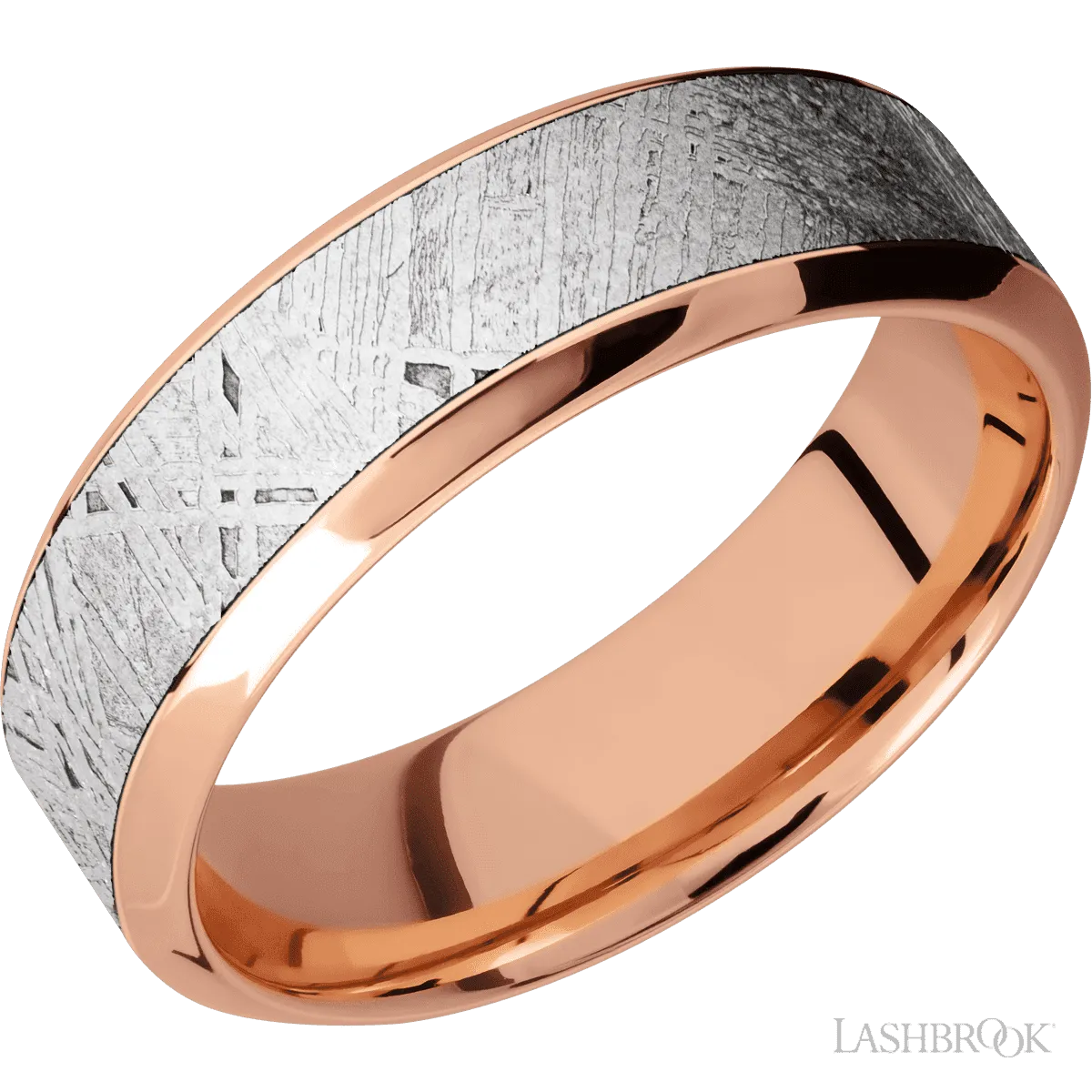 14K Rose Gold Band with Polish Finish and Meteorite Inlay - 7MM