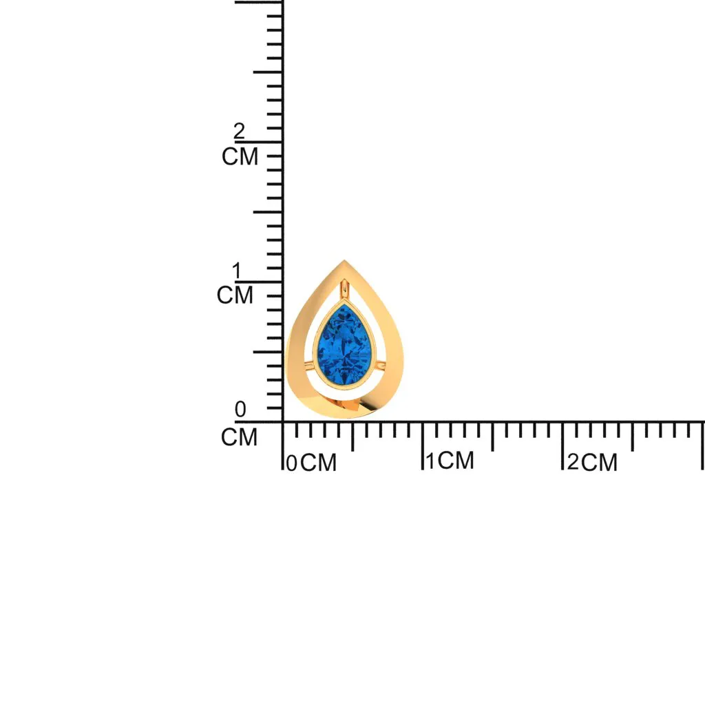 14k Tear Drop Gold Stud Earrings With Blue Stone