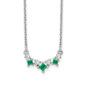 14k White Gold 5.1 mm Emerald and Diamond inch Necklace (2.19 grams)