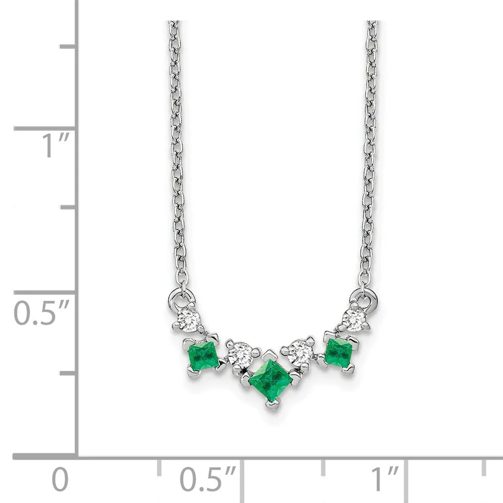 14k White Gold 5.1 mm Emerald and Diamond inch Necklace (2.19 grams)
