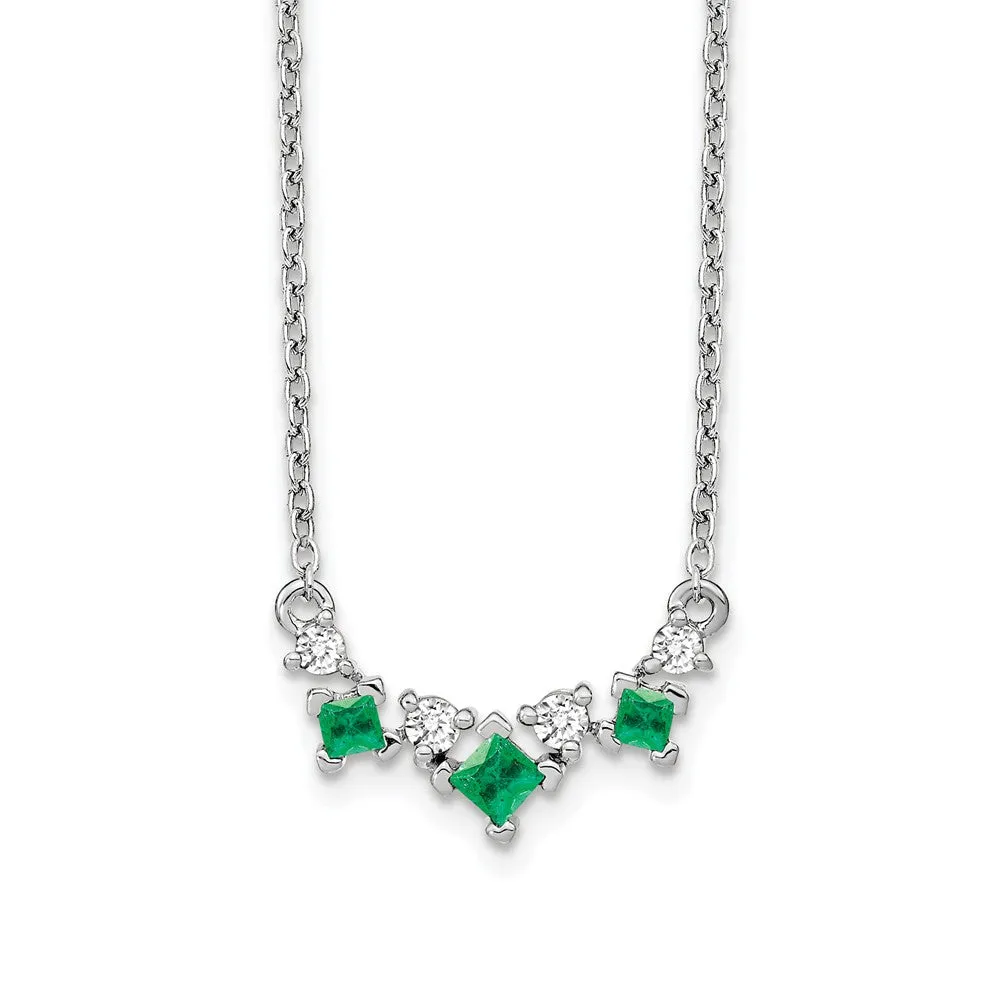 14k White Gold 5.1 mm Emerald and Diamond inch Necklace (2.19 grams)