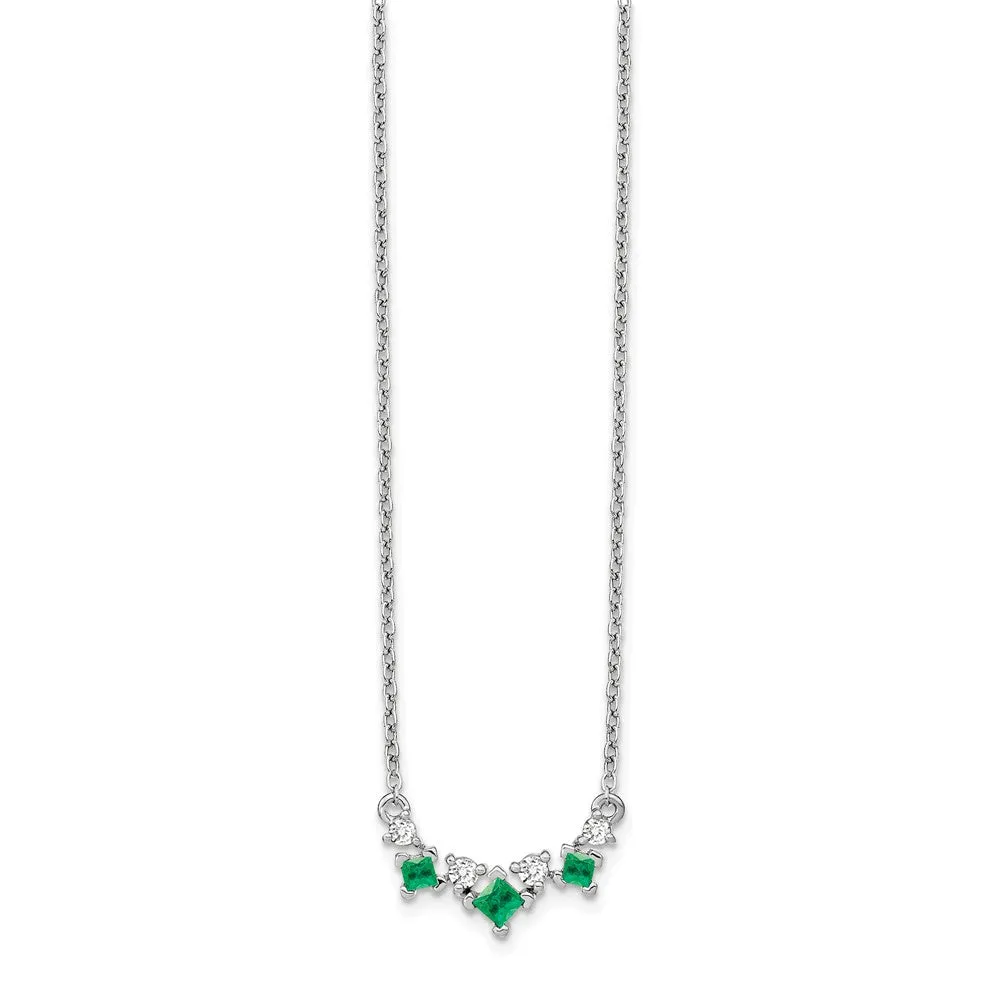 14k White Gold 5.1 mm Emerald and Diamond inch Necklace (2.19 grams)