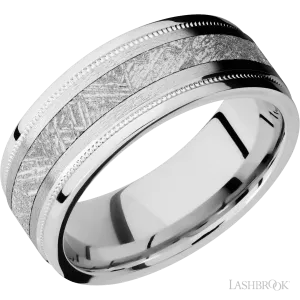 14K White Gold with Stone , Polish Finish and Meteorite Inlay - 8MM