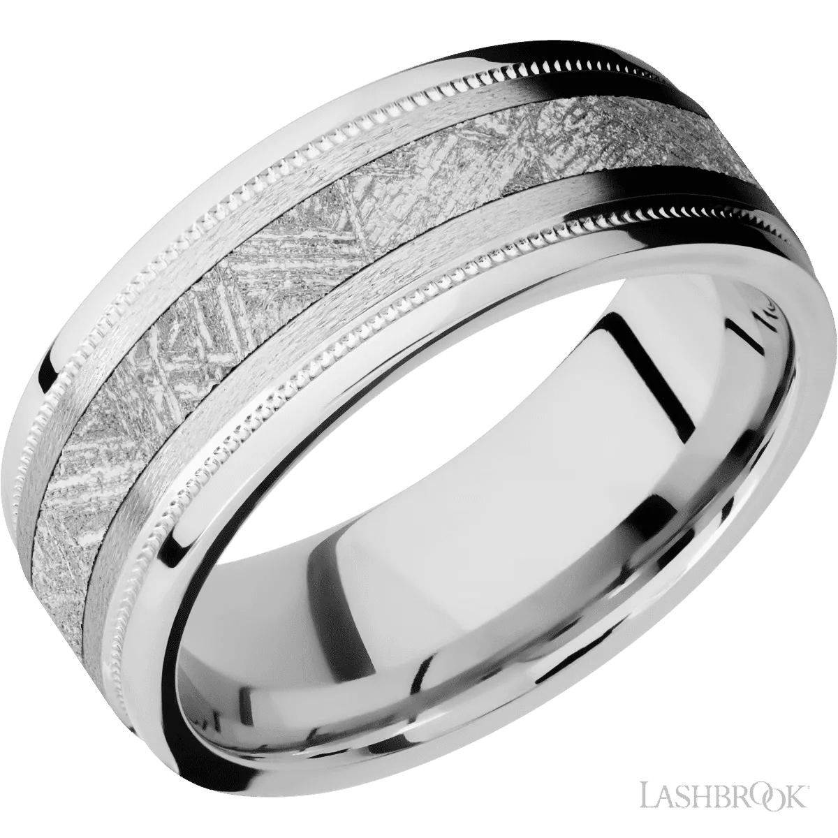 14K White Gold with Stone , Polish Finish and Meteorite Inlay - 8MM