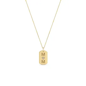 14k X-Small 2 Initials & Diamond Heart Dog Tag Necklace