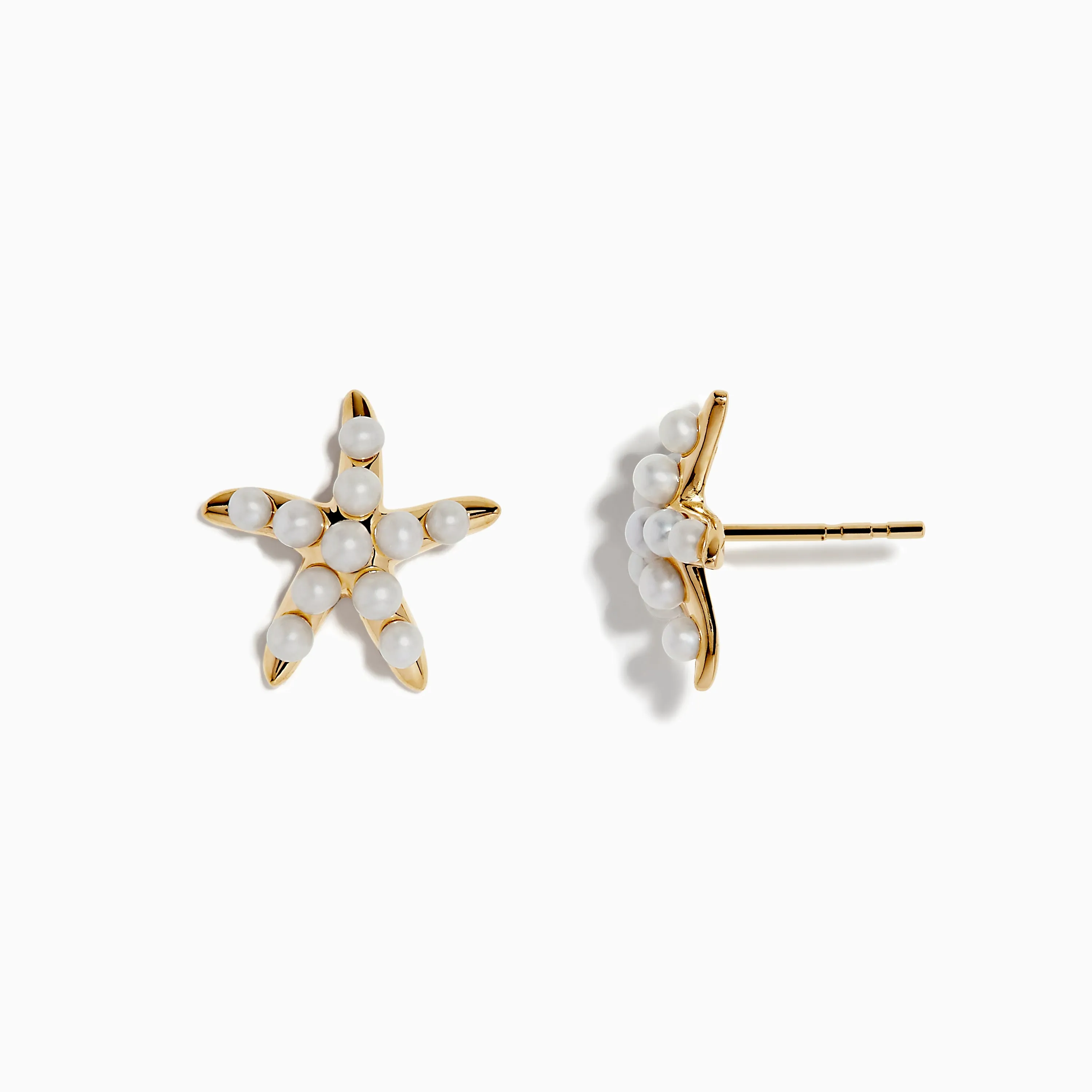 14K Yellow Gold Fresh Water Pearl Starfish Stud Earrings