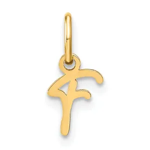 14K Yellow Gold Small Size Upper Case Script Letter F Initial Pendant