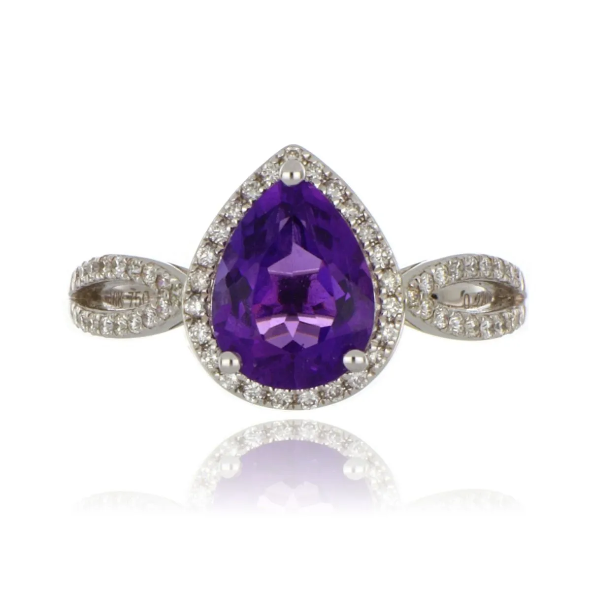 18ct White Gold Pear Cut Amethyst And Diamond Ring