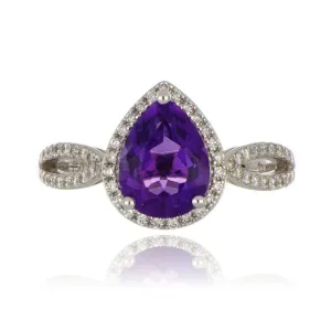 18ct White Gold Pear Cut Amethyst And Diamond Ring