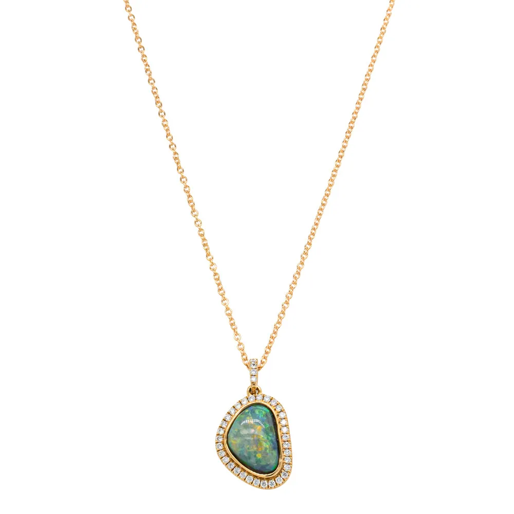 18ct Yellow Gold 2.15ct Opal & Diamond Isla Pendant