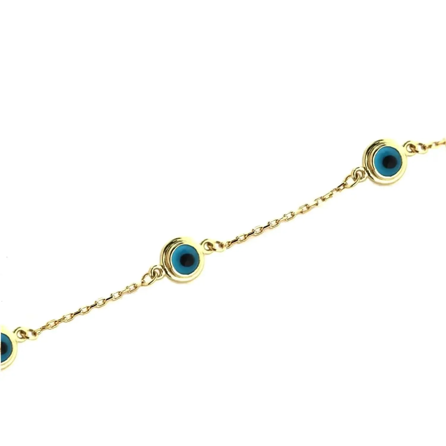 18K Solid Yellow Gold Three Evil Eye Bracelet 6 7 & 9 inches