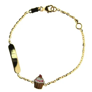 18k Solid Yellow Gold with Enamel Cupcake ID bracelet