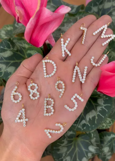 18KY Diamond Number Charm