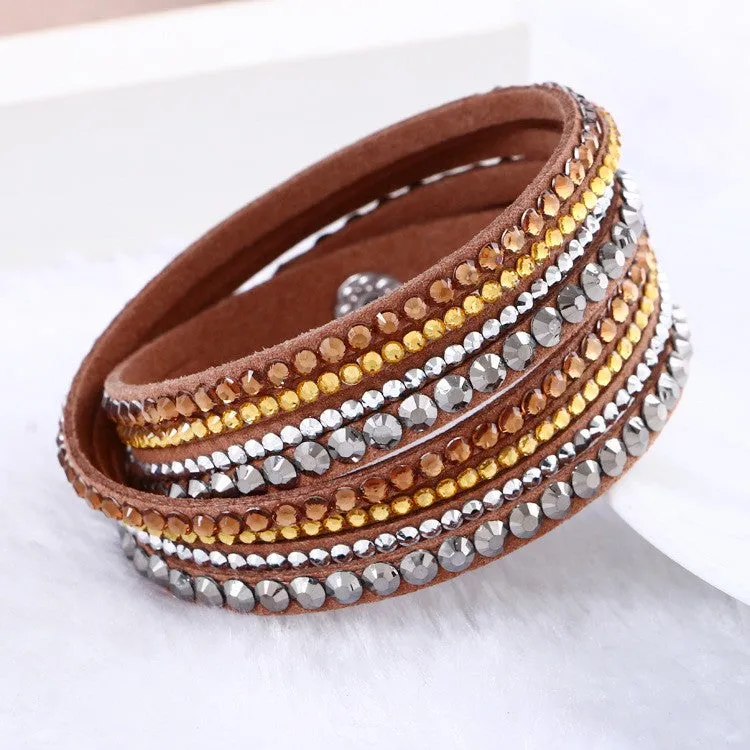 2016 Hot Sale  Fashion Rhinestone Leather Wrap Bracelet Crystal Multilayer Bracelets bangles for Women/Men pulseras mulher