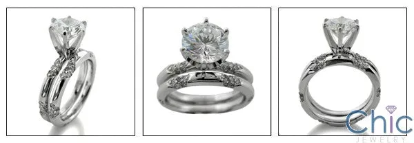 2.5 Round Center Cubic Zirconia Matching Engagement Ring Set 14k White Gold