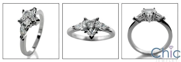 3 Stone Heart Shape Ct Pear Cubic Zirconia Cz Ring