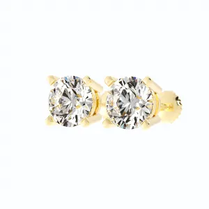 3.87ct Moissanite Round Large Stud 14K Yellow Gold Earring