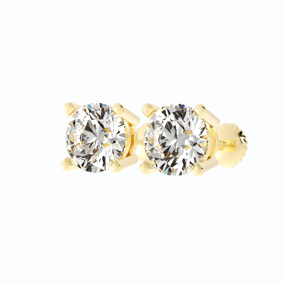 3.87ct Moissanite Round Large Stud 14K Yellow Gold Earring
