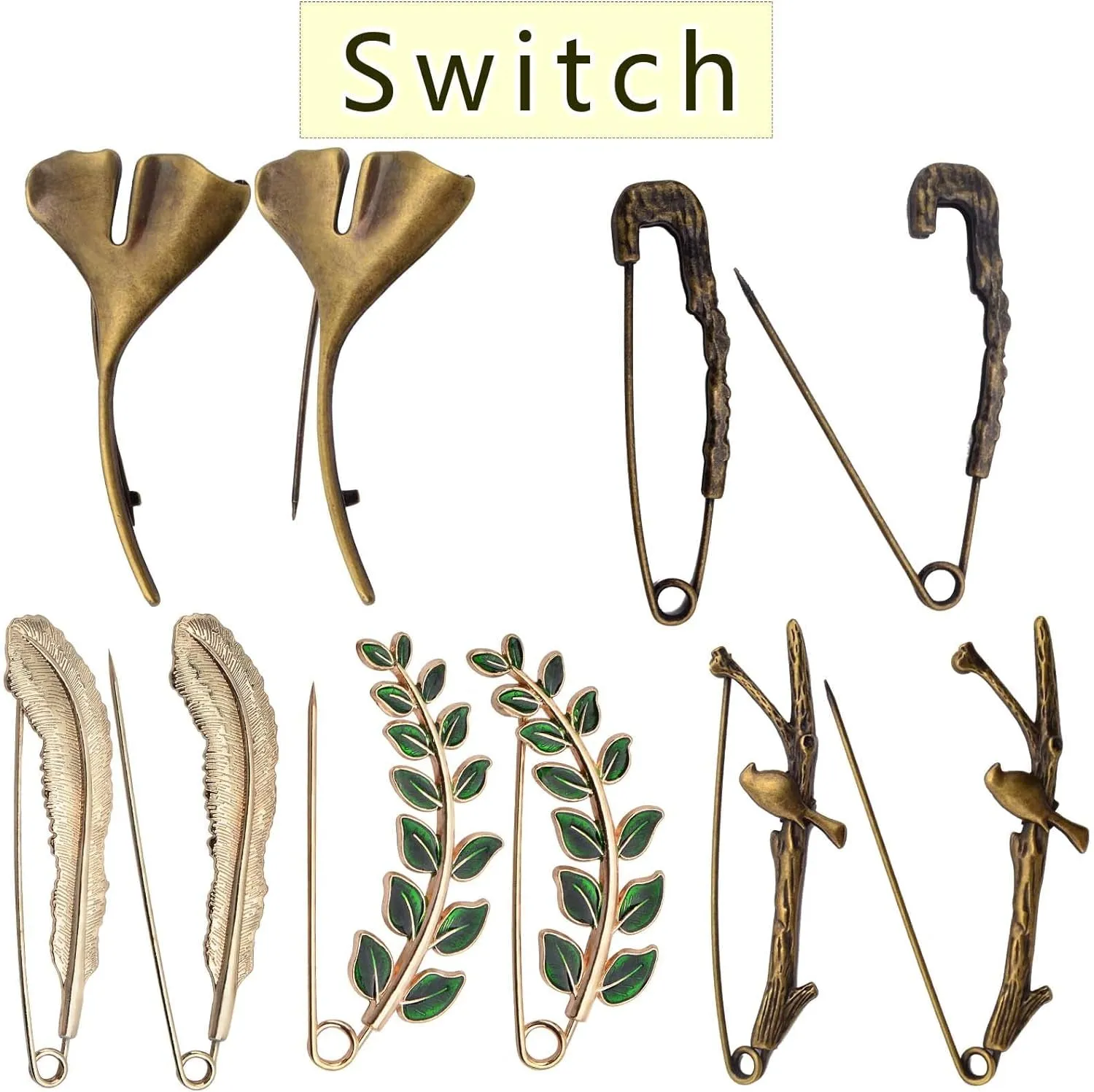 5Pcs 5 Styles Extra Large Safety Pins Vintage Alloy Brooches Safety Pins Heavy Duty Quality Lapel Pins for Scarf Blankets Skirts Kilts Knitted Fabric Crafts