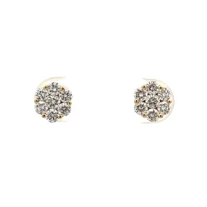 .75 Round Brilliant Diamond Stud Earrings in Yellow Gold