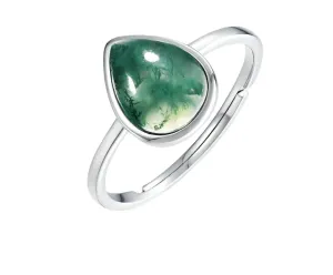 925 Silver Moss Agate Adjustable Ring