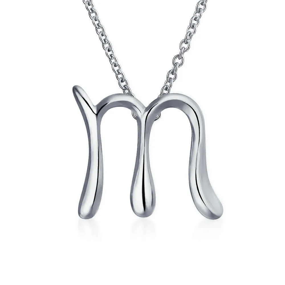 ABC Script Initial Pendant Necklace 14K Gold Plated Sterling Silver Alphabet Charm