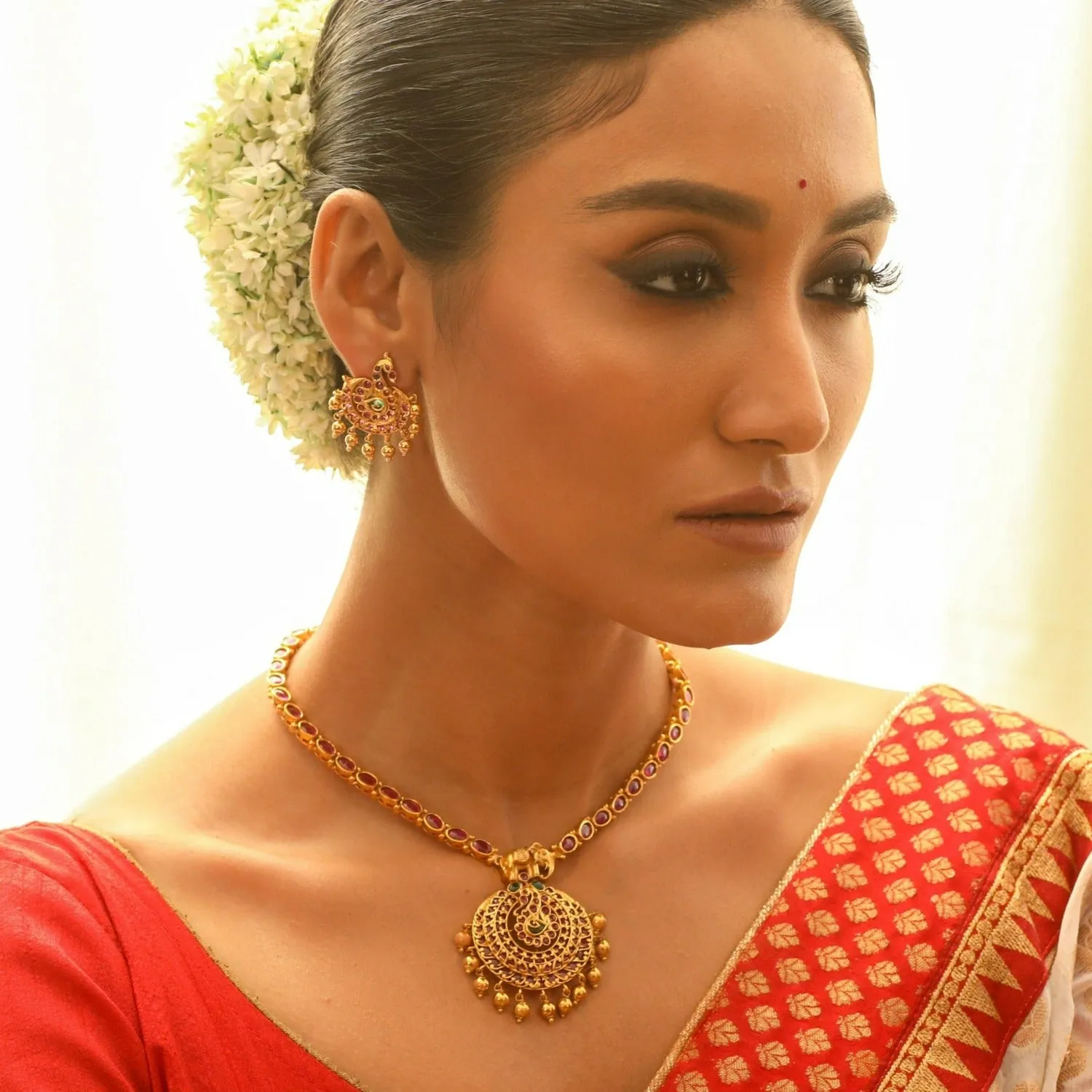 Aditri Floral Elephant Antique Necklace Set