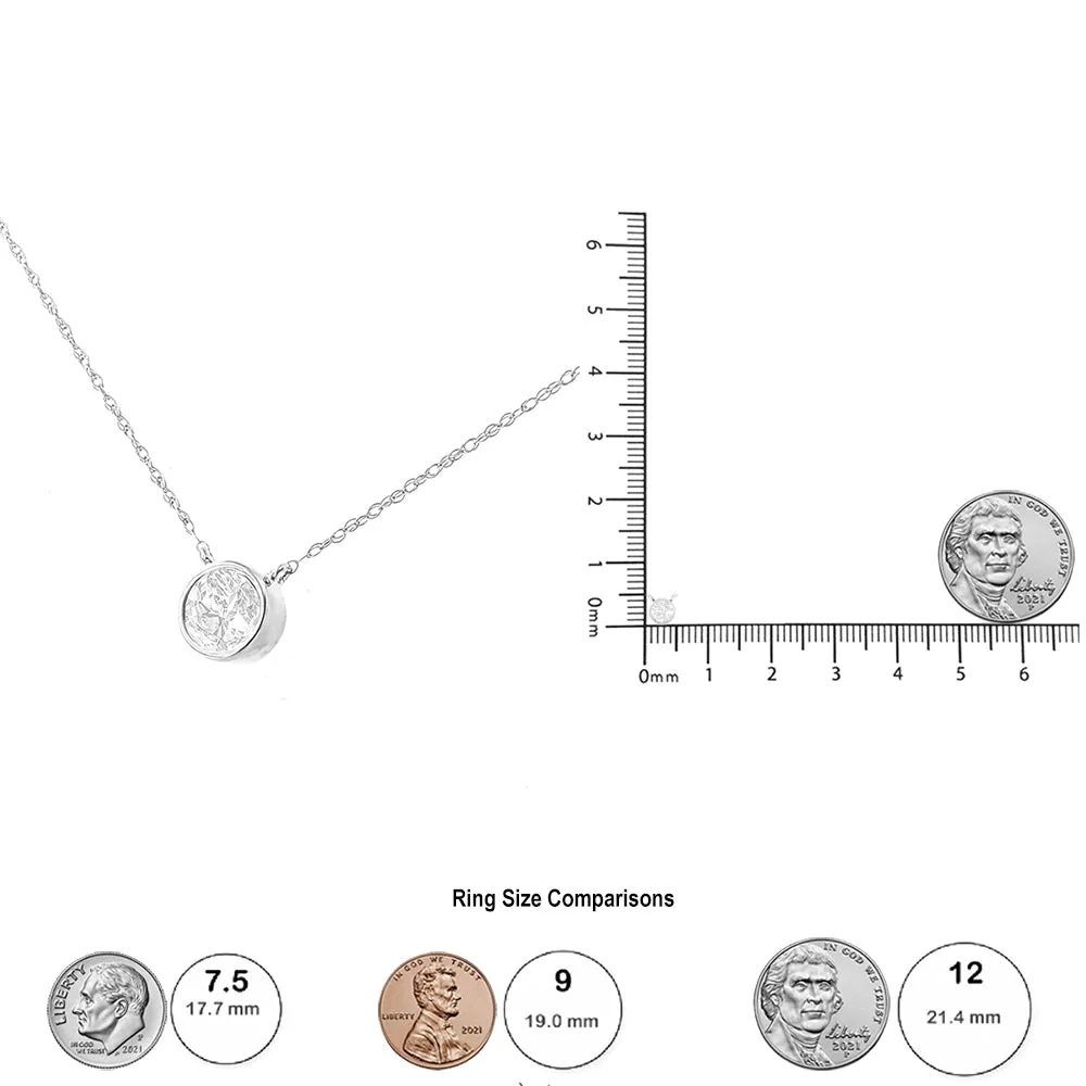AGS Certified 10K White Gold 1/5 Cttw Bezel Set Round Diamond Solitaire 16-18" Adjustable Pendant Necklace (H-I Color, S