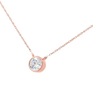 AGS Certified 10K White Gold 1/5 Cttw Bezel Set Round Diamond Solitaire 16-18" Adjustable Pendant Necklace (H-I Color, S