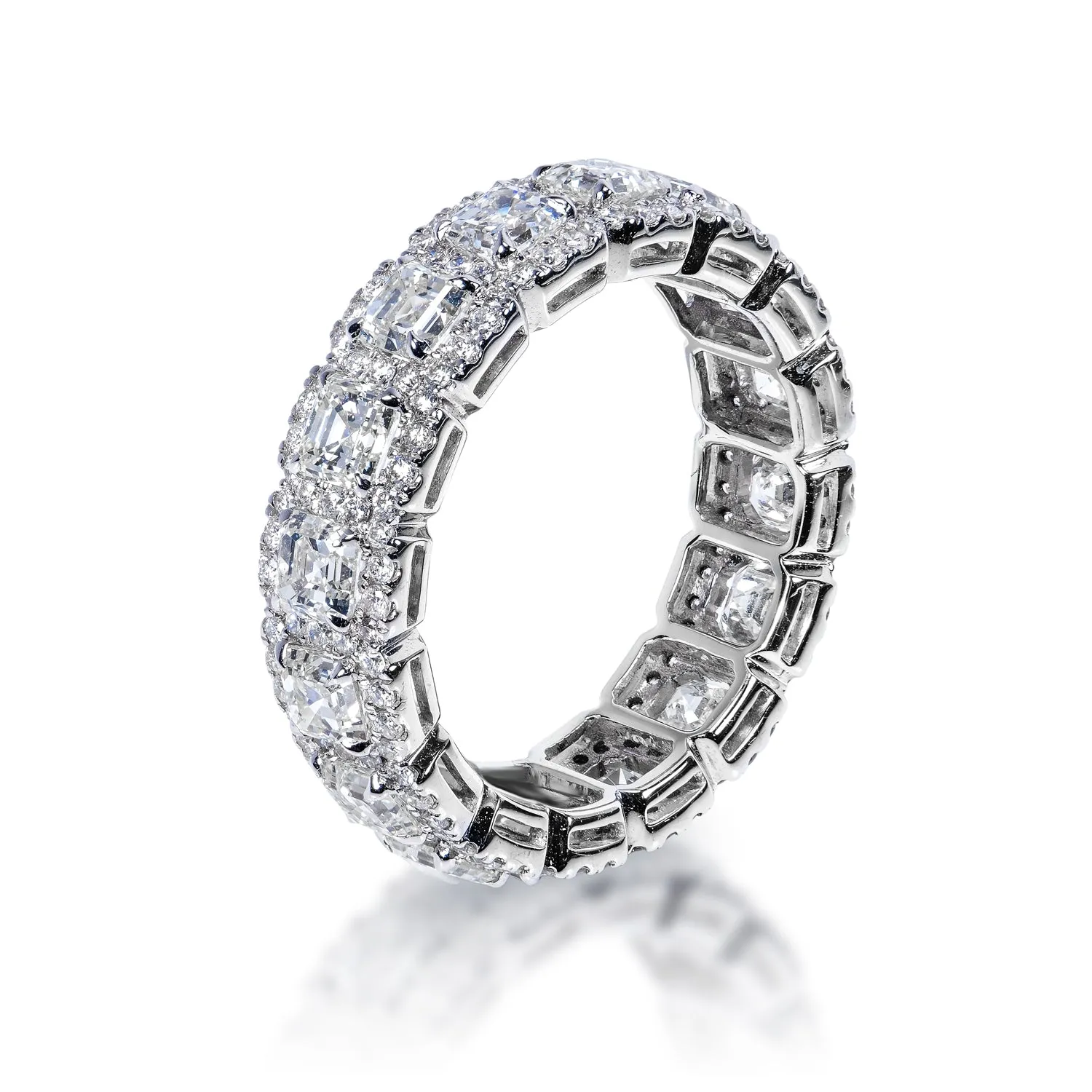 Alia 4 Carat Asscher Diamond With Halos Eternity Band in 18k White Gold Shared Prong