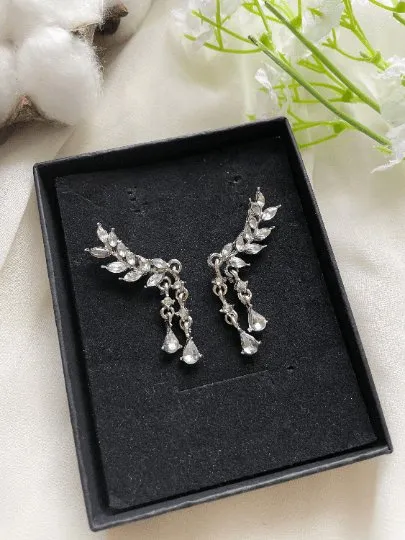 Angel wing golden earrings rhinestones | Gold diamante dangle earrings | Statement earrings | floral dangle earrings