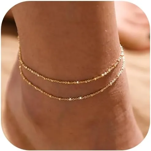 Anklet Bracelets for Women Dainty Sliver Gold Layer Anklets Trendy Link Chain Anklet Adjustable Butterfly Heart Anklet Bracelet Jewelry Gifts