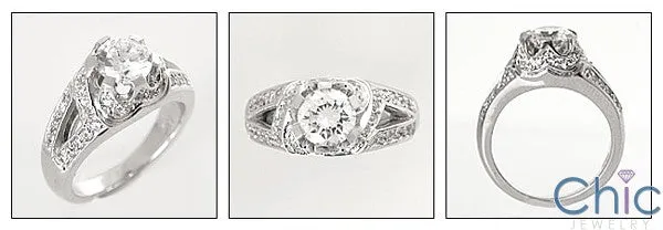 Anniversary 1. Ct Round Center Pave Set Cubic Zirconia Cz Ring