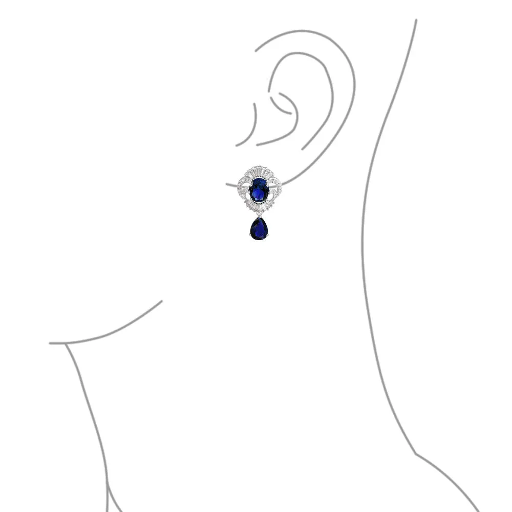 Art Deco Bridal Jewelry Set Large Teardrop CZ V Collar Necklace & Earrings