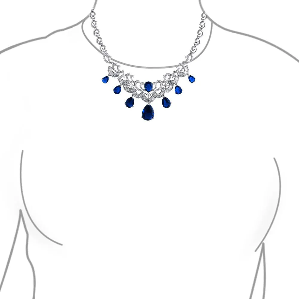 Art Deco Bridal Jewelry Set Large Teardrop CZ V Collar Necklace & Earrings