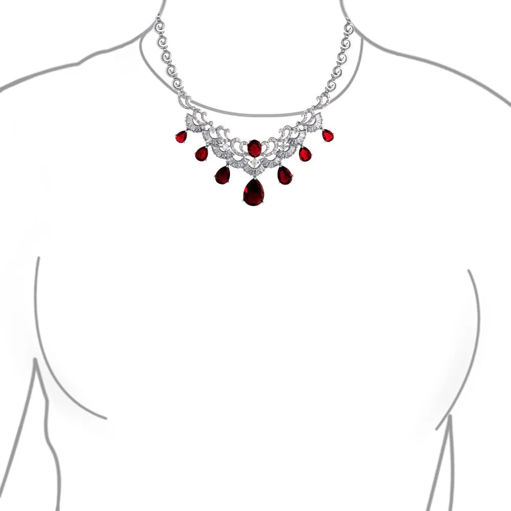 Art Deco Bridal Jewelry Set Large Teardrop CZ V Collar Necklace & Earrings