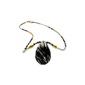 ARTIZ | 'Spring Collection (10)' Necklace | Mixed precious stones / labradorite / black rutiladed quartz / gold plated bronze pieces