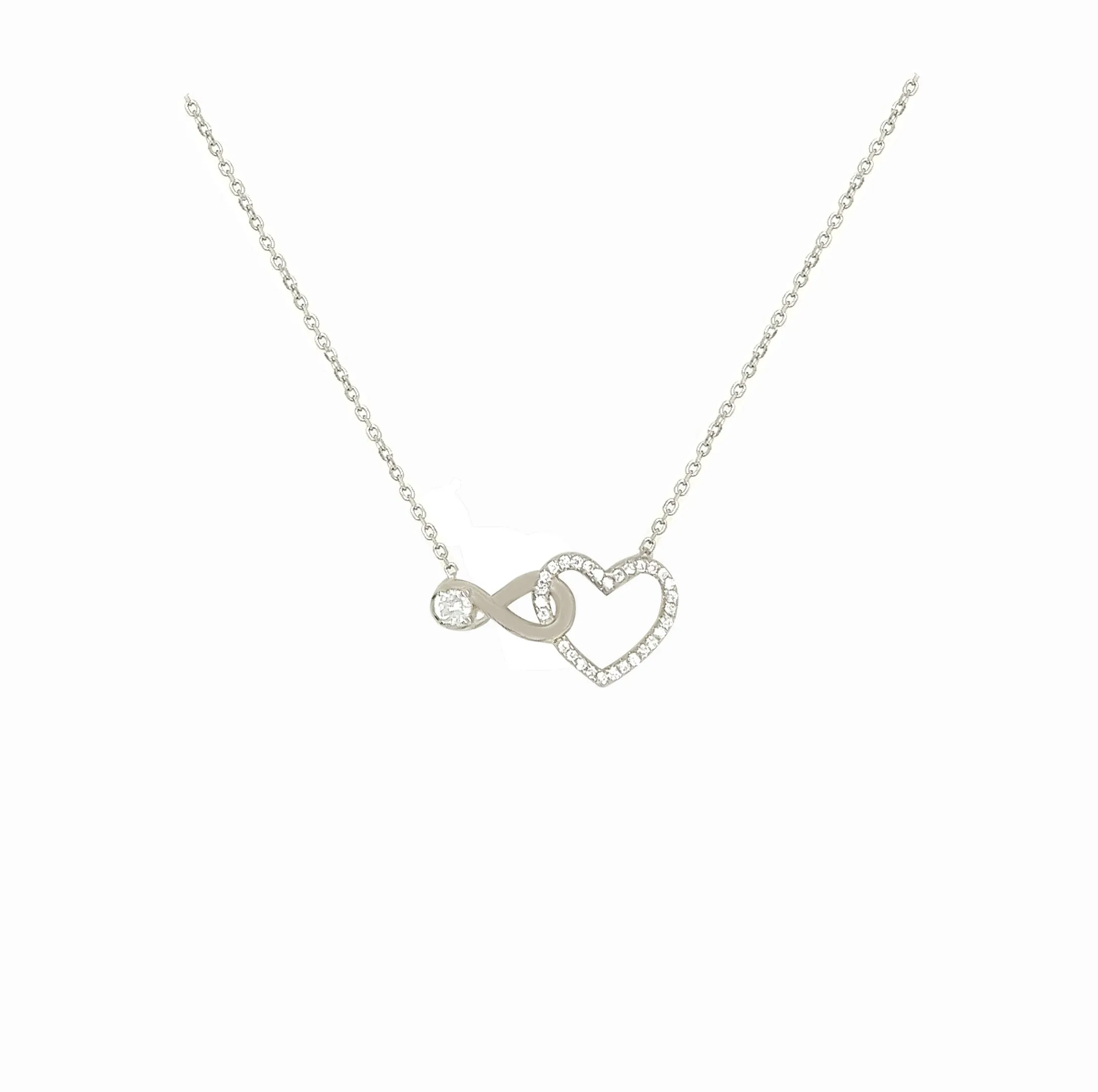 Asfour Crystal 925 Sterling Silver  A Heart With Infinity Chain Necklace