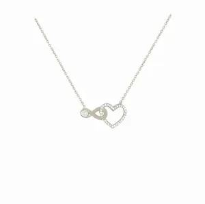 Asfour Crystal 925 Sterling Silver  A Heart With Infinity Chain Necklace