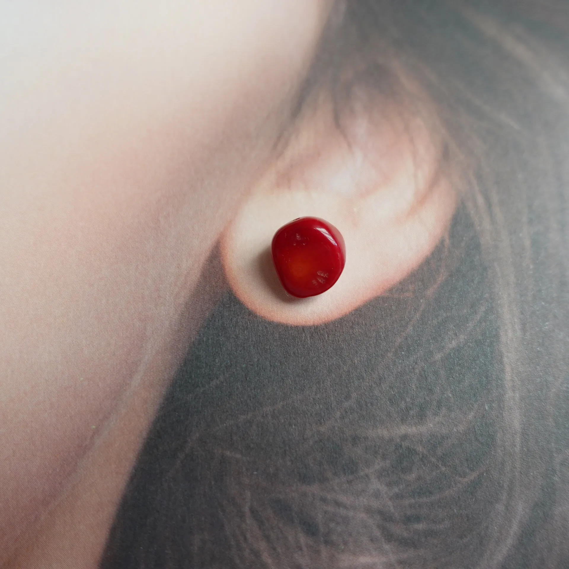 Asymmetrical Red Coral Studs