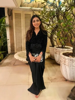 Black Majestic Tassel Jacket & Draped Skirt Set